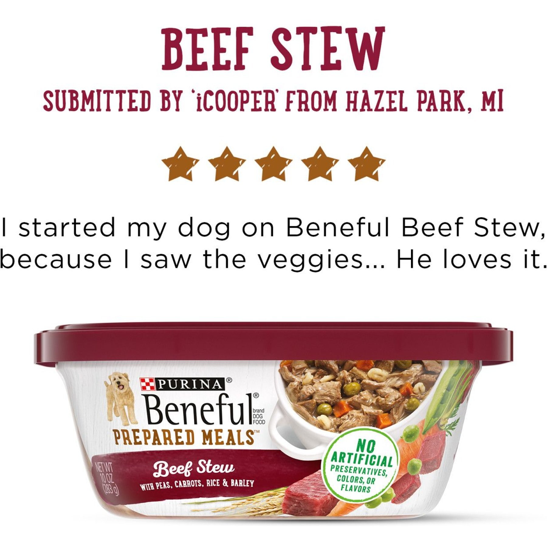 Purina Beneful Prepared Meals Beef Stew with Peas, Carrots, Rice & Barley Wet Dog Food