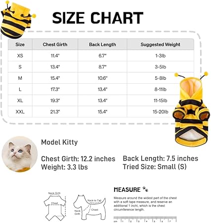 Cat Antennae Costume Hoodies Cute Bee Stripes Dog Kitten Puppy Pet Apparel (,Yellow&Black