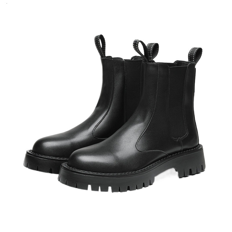 High top Martin boots, British leather shoes, motorcycle chimney, mid top thick soled boots, winter velvet Chelsea boots for men