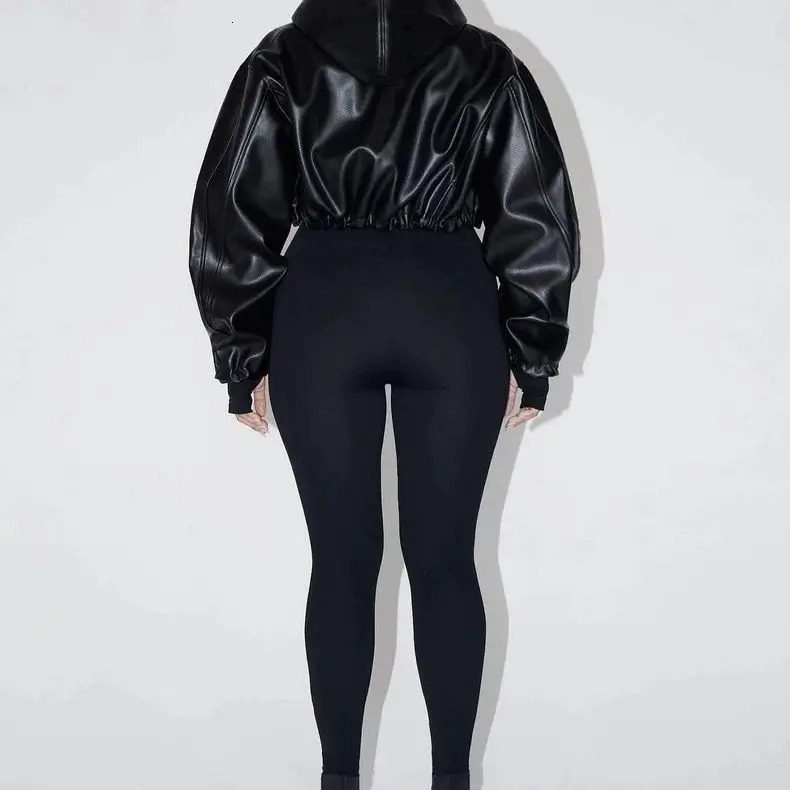 Leather jacket PU short cover leather jacket Harajuku High Streetwear dress winter clothing outerwear Gothic womens clothing 241122