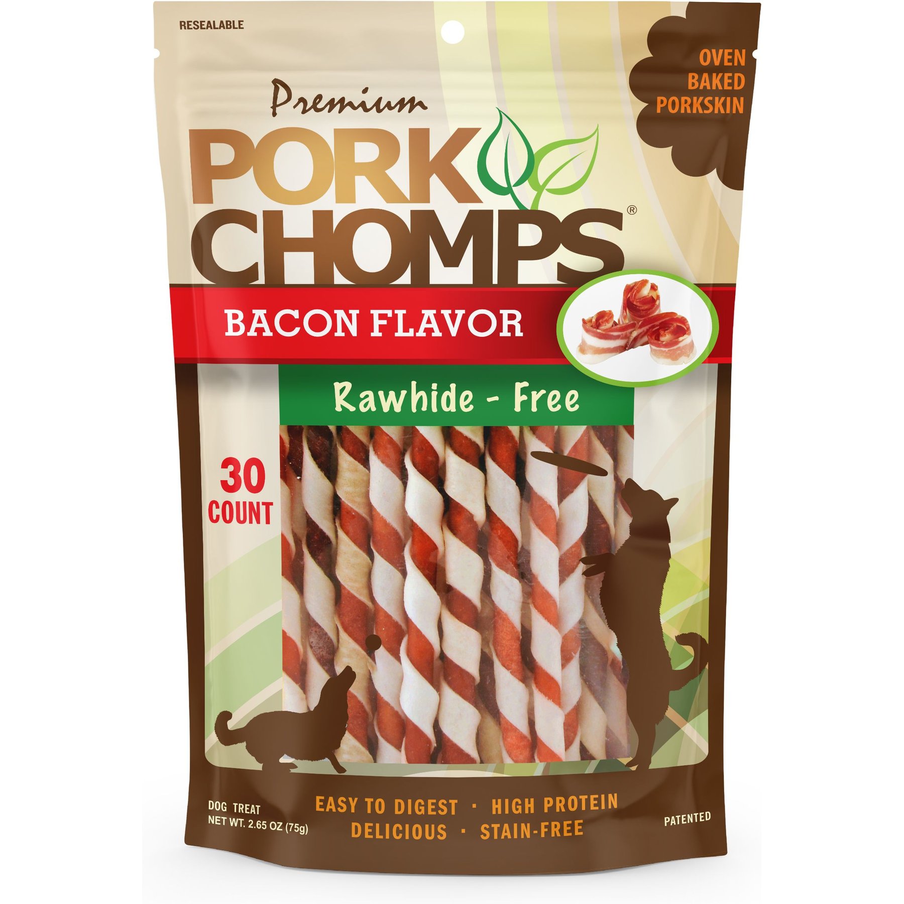Pork Chomps Bacon Flavor Twists Dog Treats