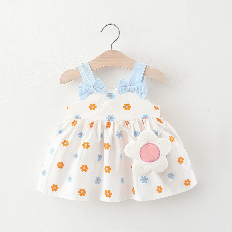 born Sleeveless Baby Girl Princess Dress Summer Baby Girl Beach Dresses Pink Cotton Toddler Girl Clothes Set 240422