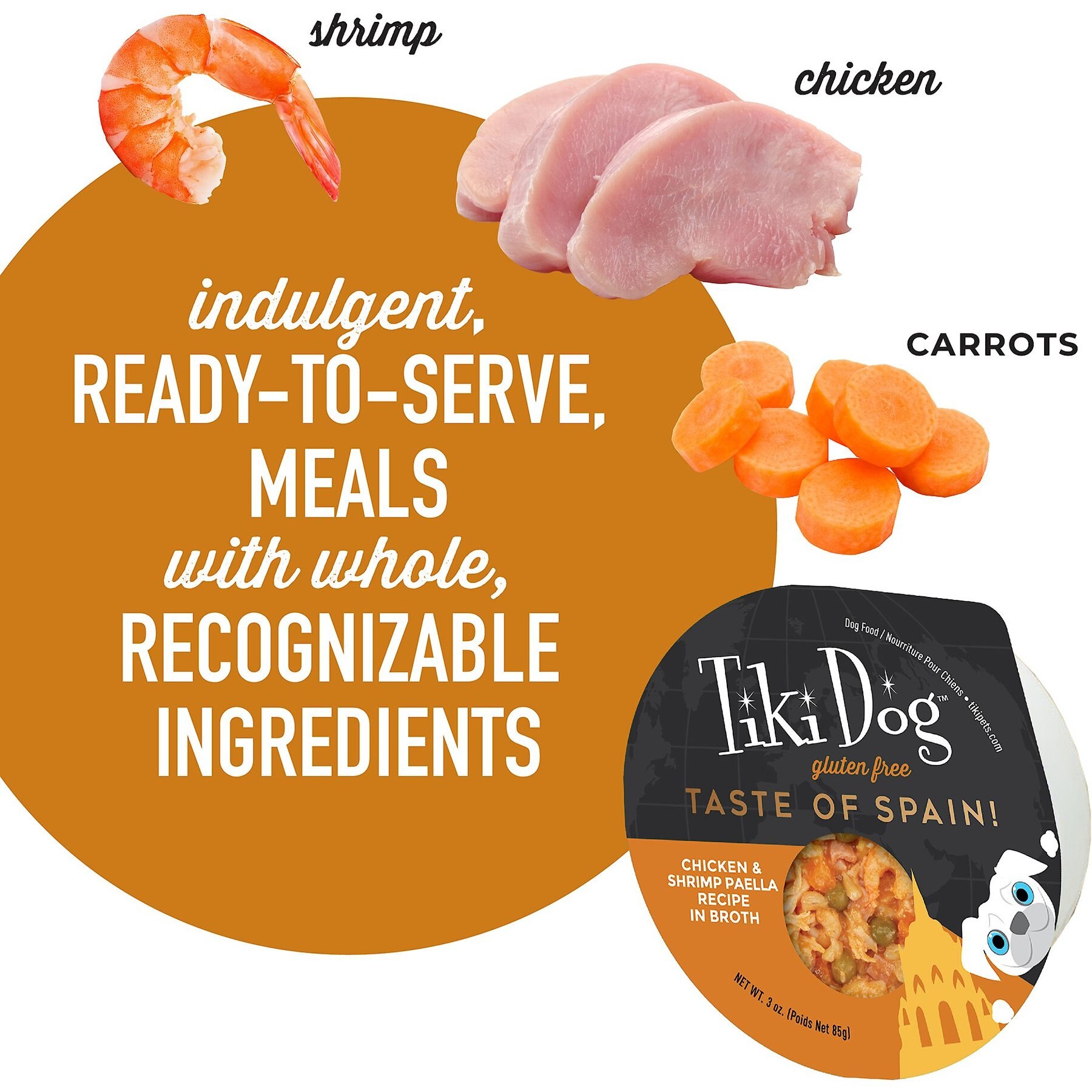 Tiki Dog Taste of Spain Chicken & Shrimp Paella Recipe in Broth Gluten-Free Wet Dog Food, 3-oz cup, case of 4