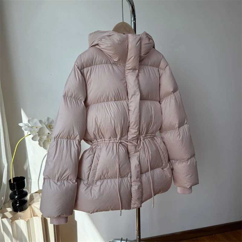 Winter Drstring lace chiffon womens warm jacket hooded inflatable jacket womens Parkas high-quality cotton padded jacket W241122