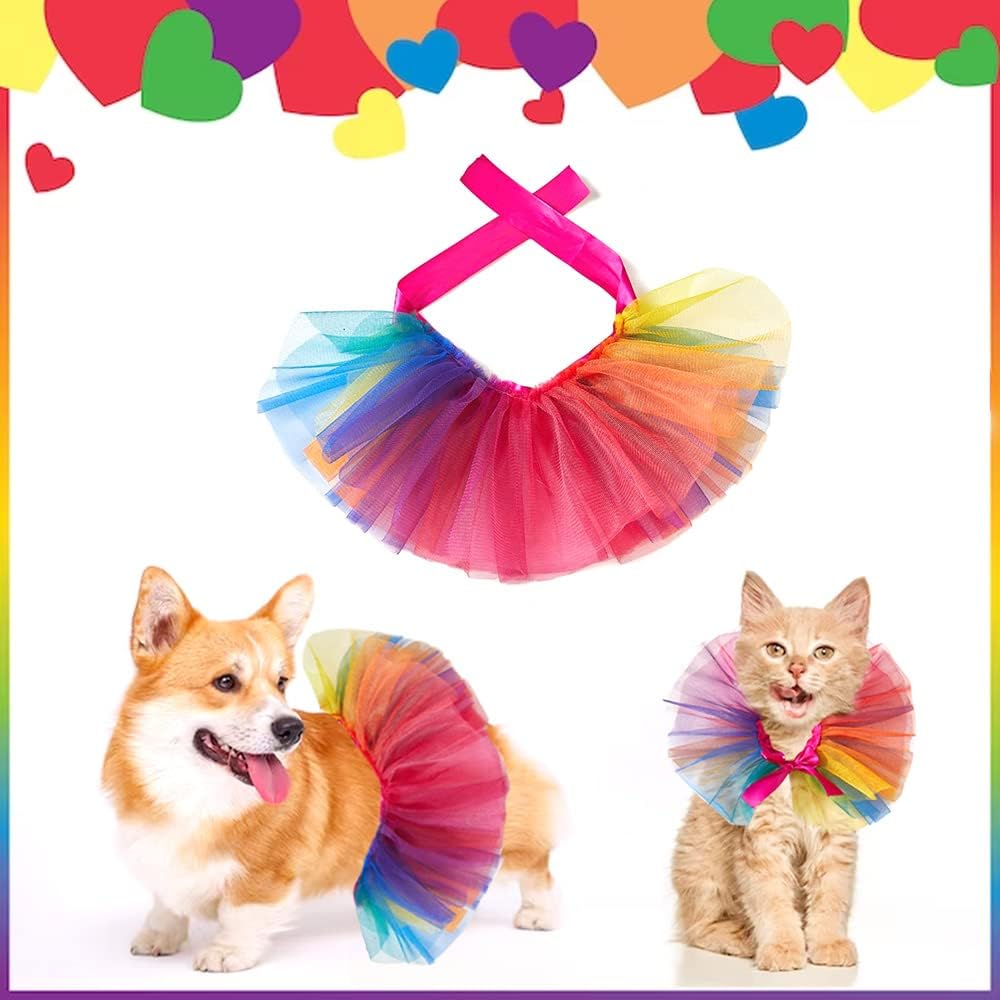Rainbow Adjustable Pet Scarf Collars, Colorful Tutu Accessories for Small Cats Dogs Pets Gay Pride Month Party Daily Clothes Costume Supplies (S