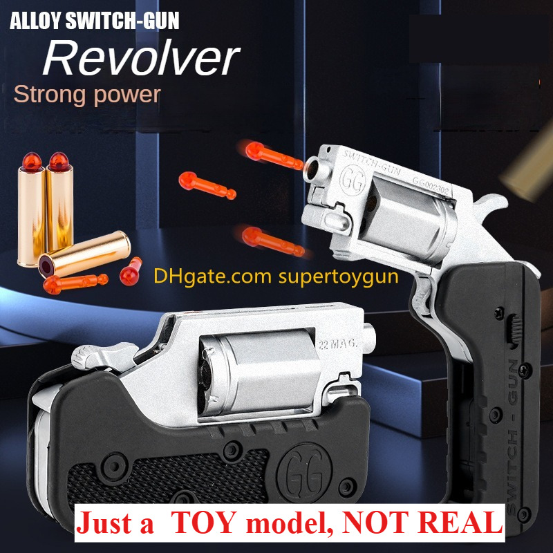 Alloy Revolver Lifecard Toy Gun Continuous Firing Pistol Foldable Soft Bullet Shell Ejection Blaster Launcher for Boys Adults New Year Gifts Toys