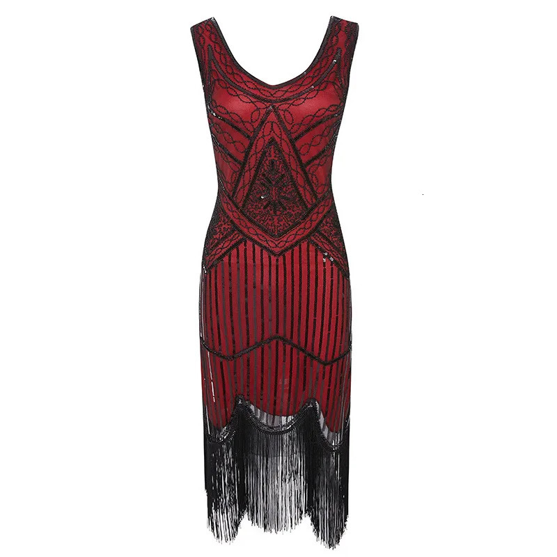 Women Party Dress 1920 s Great Gatsby Flapper Vestidos Sequin Bead Fringe Dress Evening V Neck Embellished Fringed Sleeveless 240420