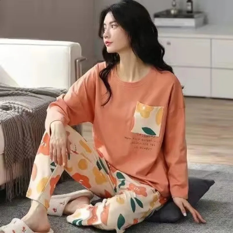 Pajama Women Cotton Middleaged Elderly Mother Autumn Dress Plus Size Printed Winter Summer Home Wear Suit 241121