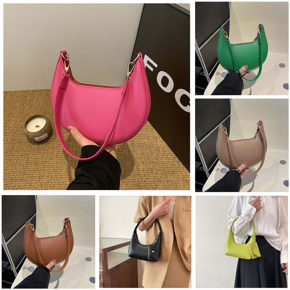 Texture Solid Light Color Luxury Hand-Held Crescent Retro Shoulder Bag