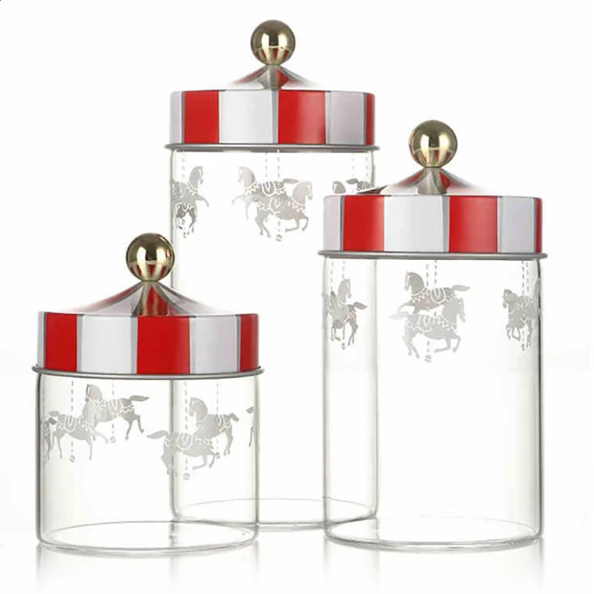Sealed Storage Jar Glass Transparent Coffee Bean Grain Container Set Christmas Moistureproof Carousel Foods Bottle 241121