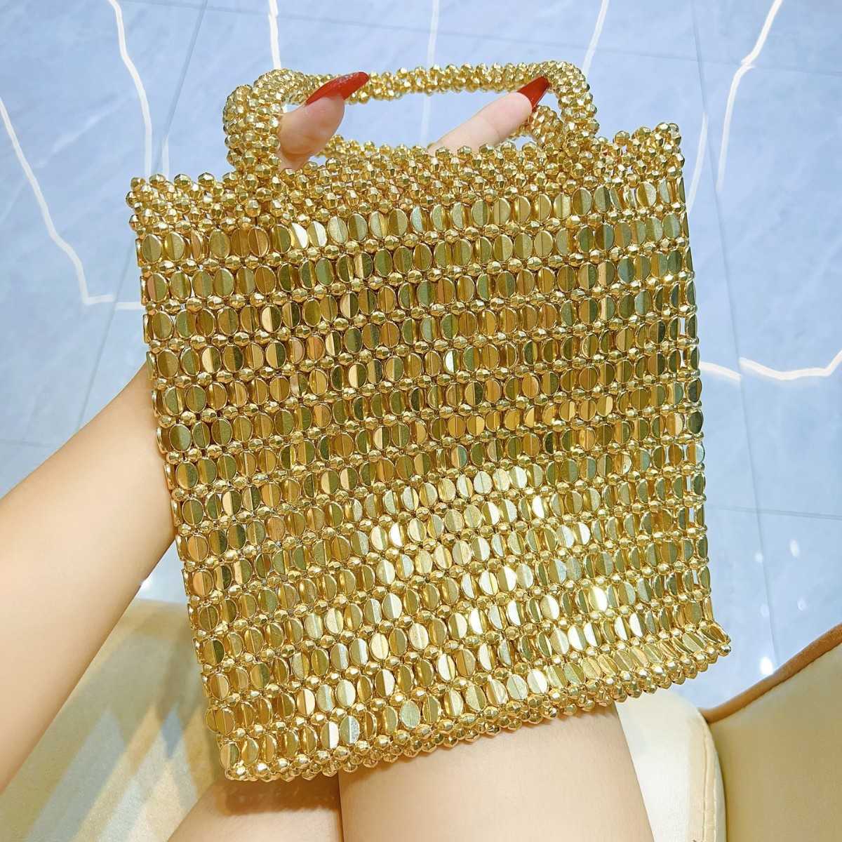 new metal shiny bag bead bag shiny piece underarm bag shopping bag single shoulder handbag elegant socialite handbag