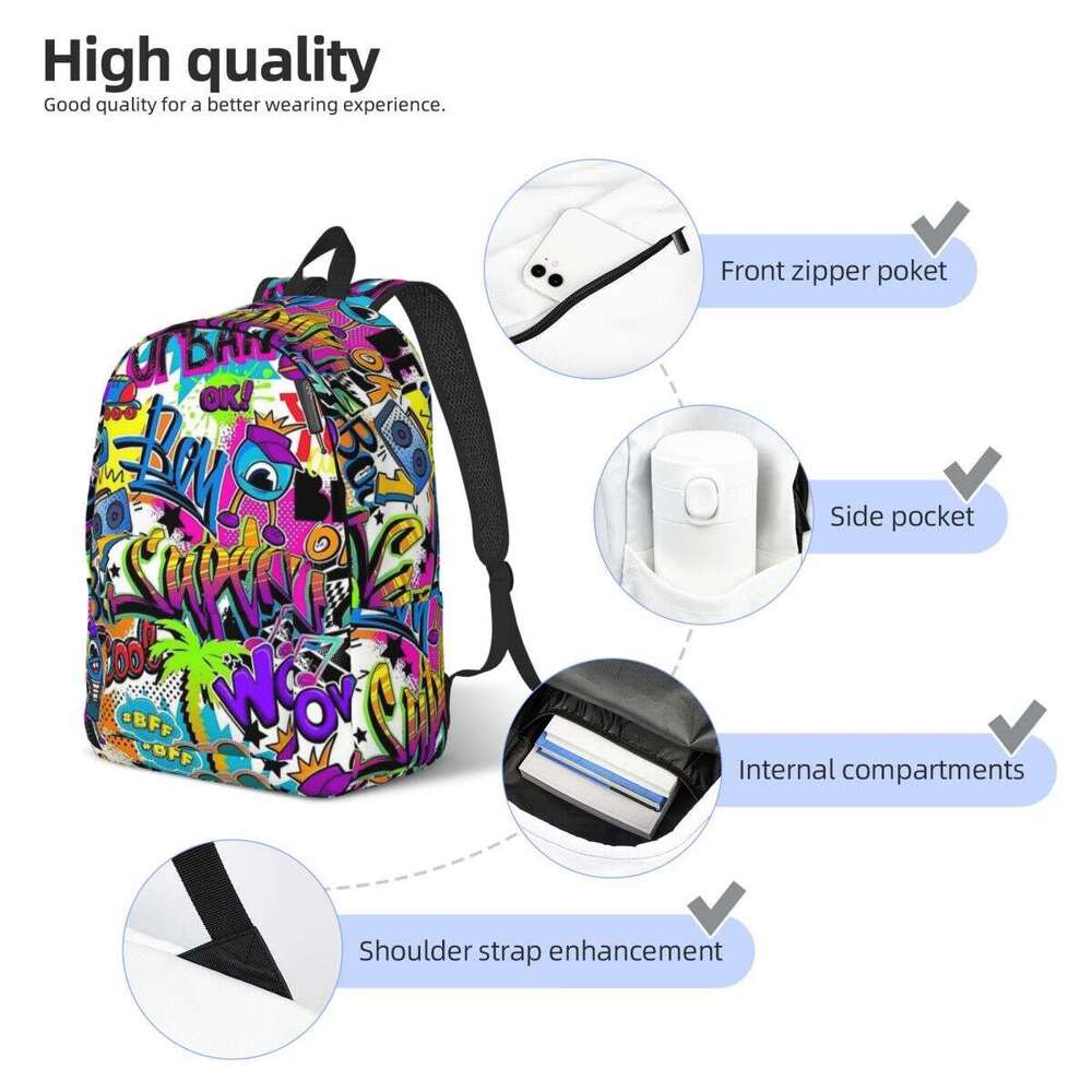 Graffiti Trc Cartoon for Teens Student School Bookbag Canvas Daypack Middle High College Hiking