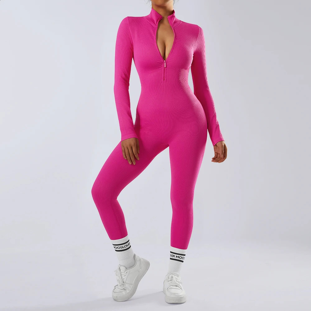 Bodycon Jumpsuit For Womens Clothing Casual Fitness Rompers Zipper Autumn Winter Bodysuits Activity Streetwear Women 241121