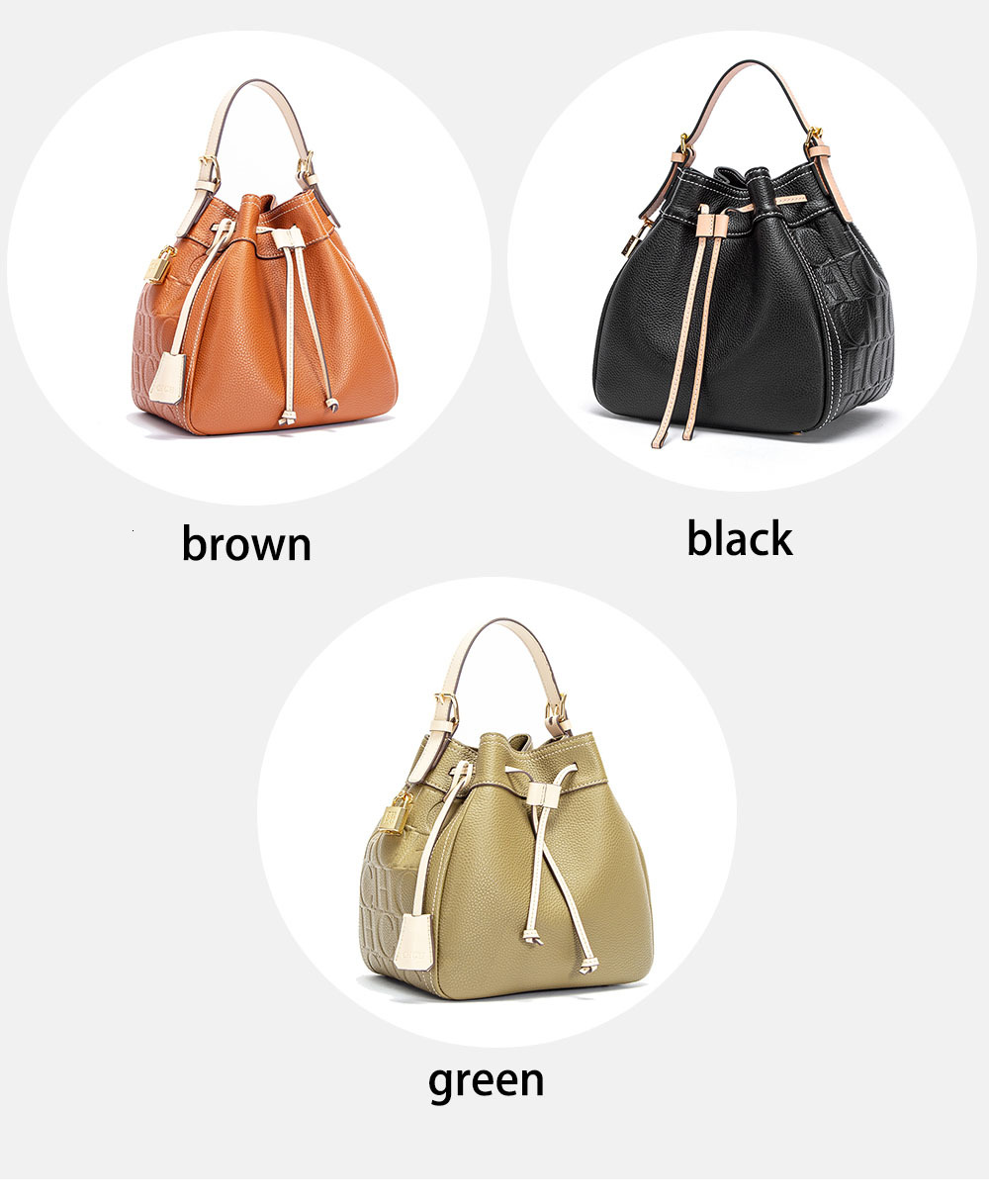 Women's Bucket New Drawstring Wallet Detachable Shoulder Bag Microfiber Pleated Pattern BagVoyage