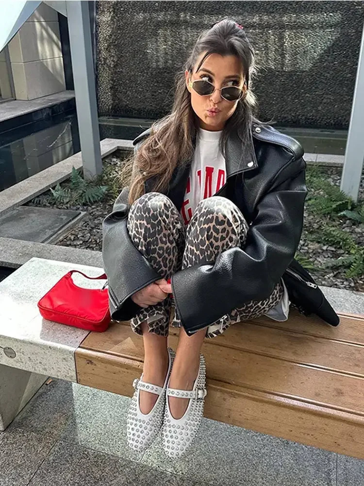 Fashion Leopard Print Wide Leg Jeans Pants For Women Loose Pocket High Waist Zipper Trousers Spring Chic Female High Streetwear 240420
