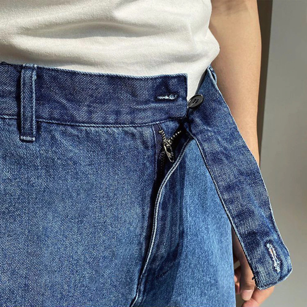 Mens French Slim Fashion Distressed High Waist Jeans Genderless Retro Solid Color Denim Straight Leg Casual Nine-Point Pants 240410