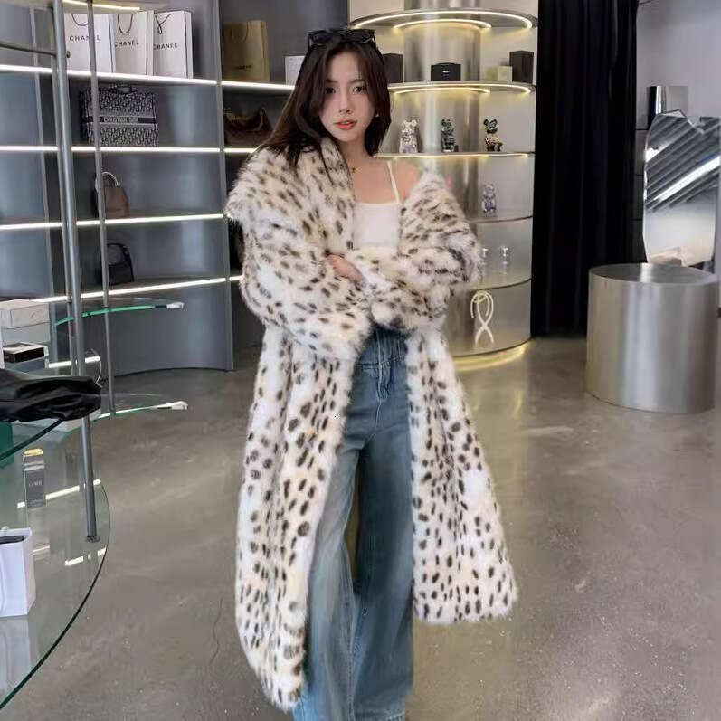 Korean woven lapel ruffled coat, fox fur, raccoon imitation fur coat