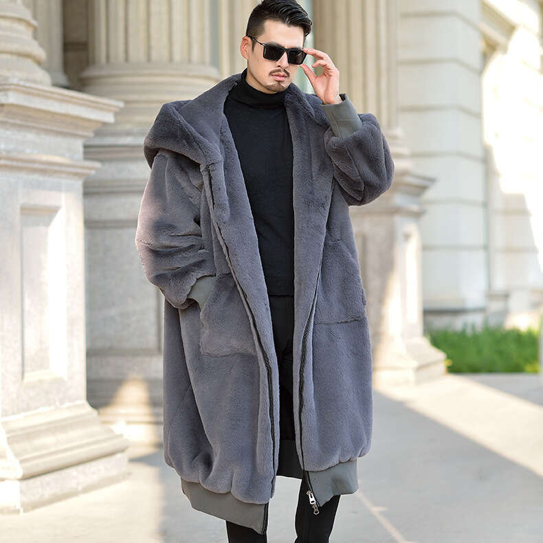 Winter new men's mid to long rabbit Korean version loose imitation fur thick warm coat