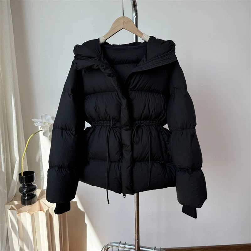 Winter Drstring lace chiffon womens warm jacket hooded inflatable jacket womens Parkas high-quality cotton padded jacket W241122