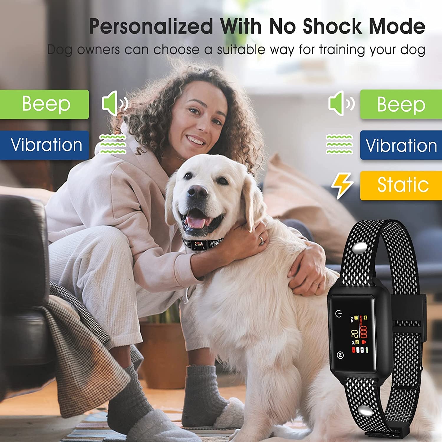 2022 Electronic No Barking Dog Static Shock Collar Rechargeable Dog Sound Shock Anti Bark Collar