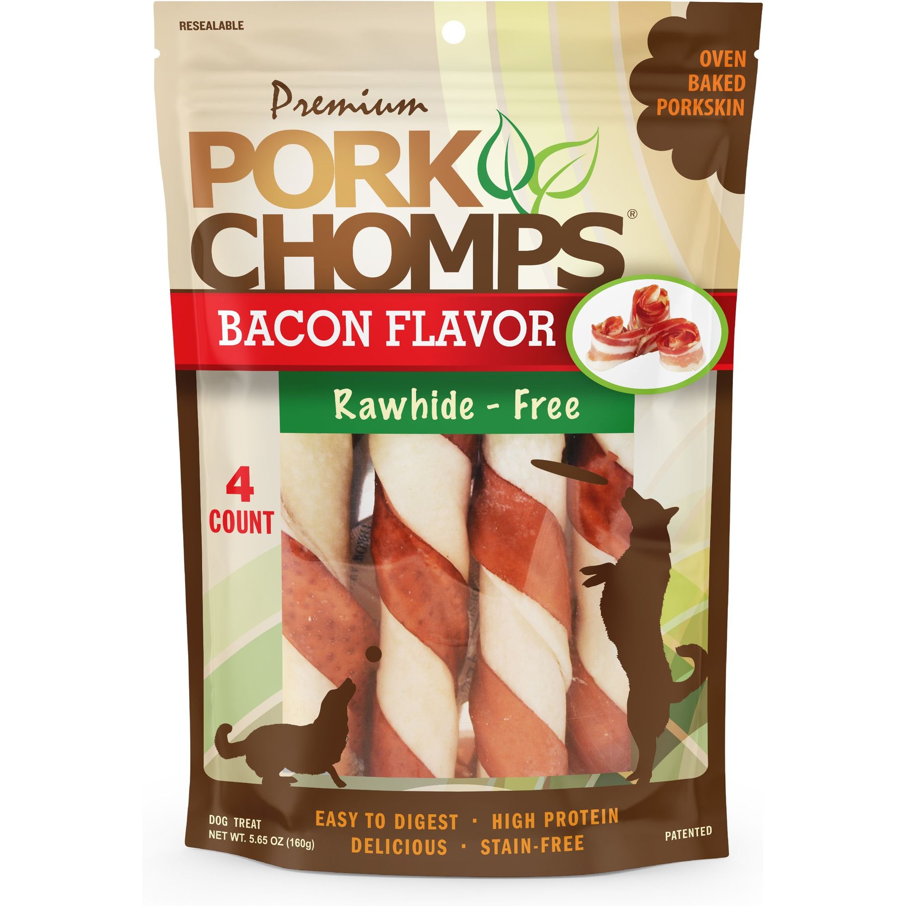 Pork Chomps Bacon Flavor Twists Dog Treats, Large, 4 count