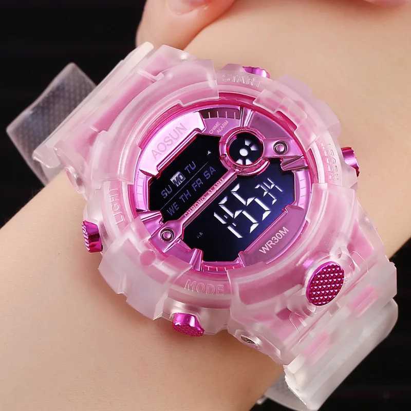 UTHAI CE35 childrens sports watch for girls boys teenagers children digital electronic watch transparent jelly waterproof swimming watch X241122