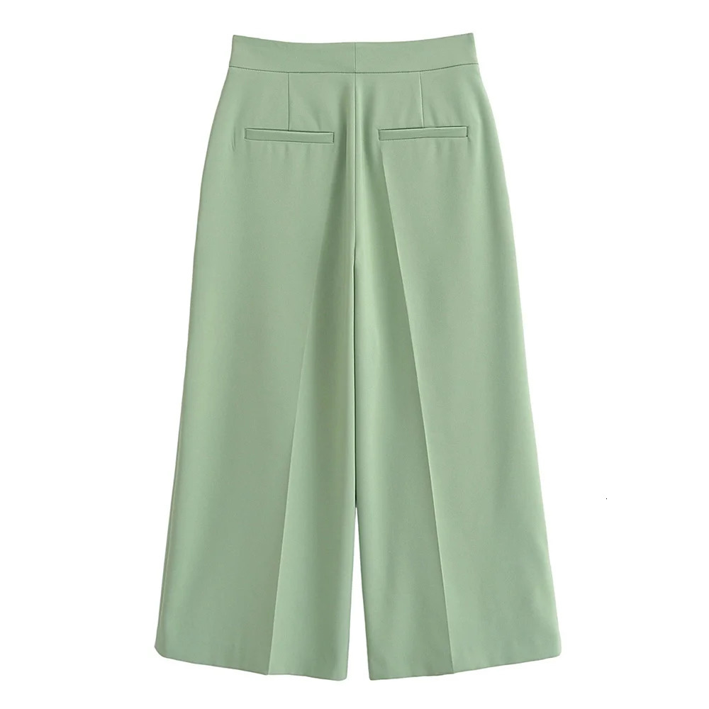 Spring Womens Casual Solid Color Round Neck Sleeveless Hollow Top High Waist Wide Leg Pants Fashion Set 240418