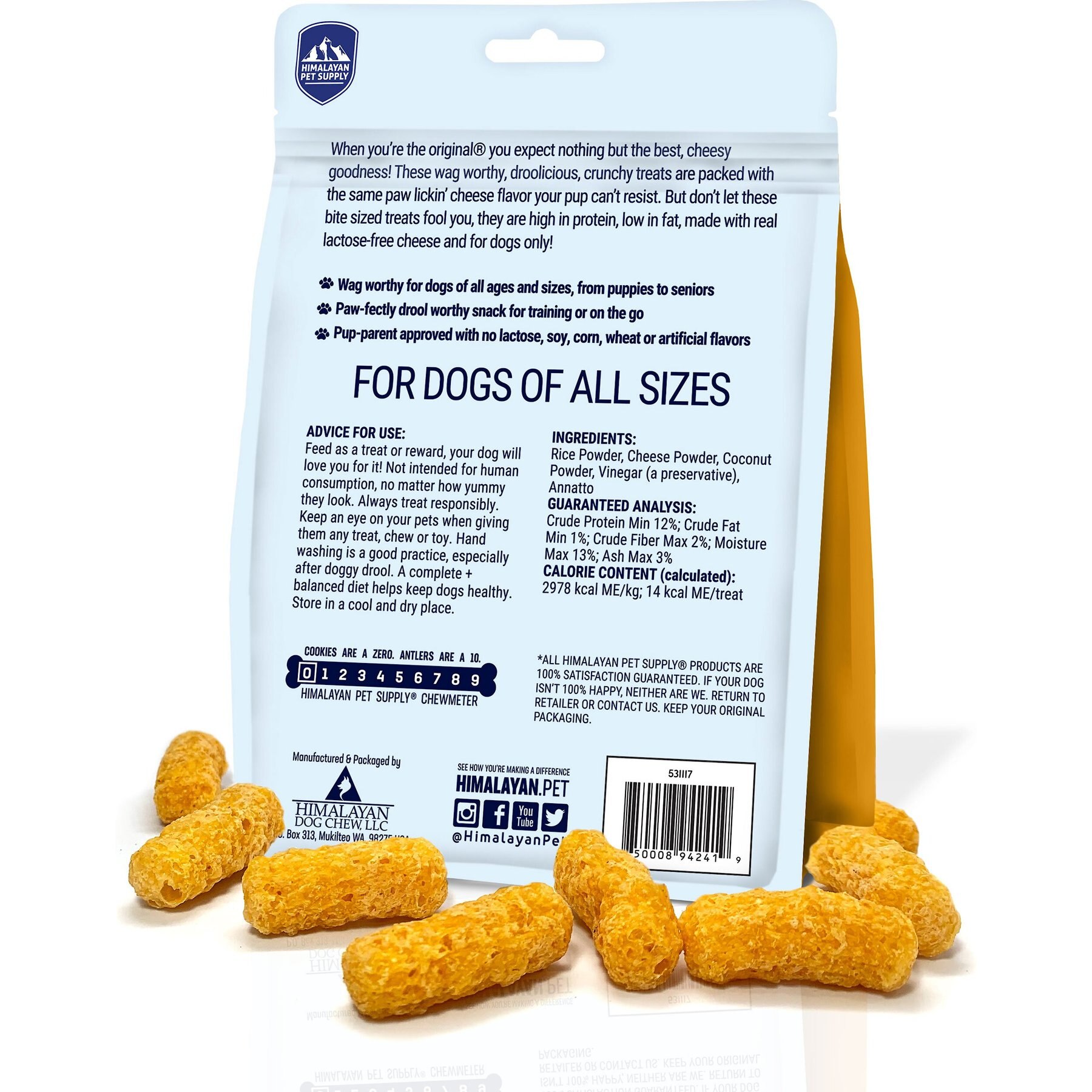 Himalayan Pet Supply Barkeetos Grain-Free Cheese Crunchy Dog Treats, 3-oz bag