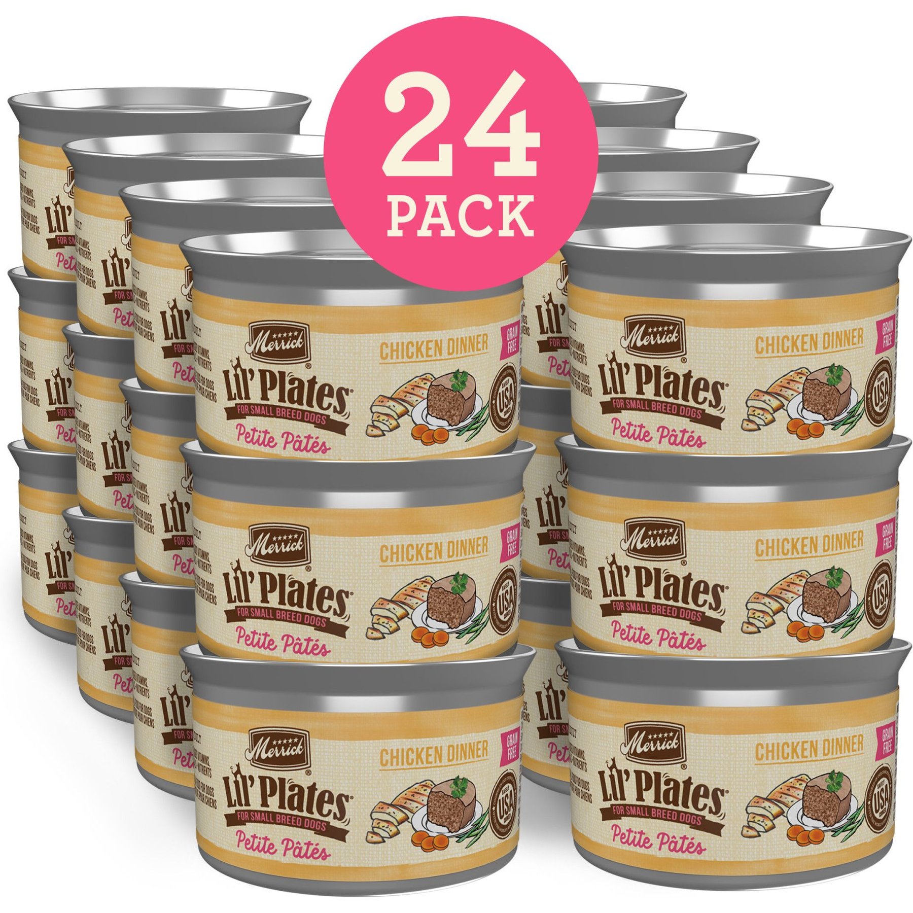 Merrick Lil Plates Petite Pates Adult Grain-Free Chicken Dinner Wet Dog Food 3-oz can, case of 24