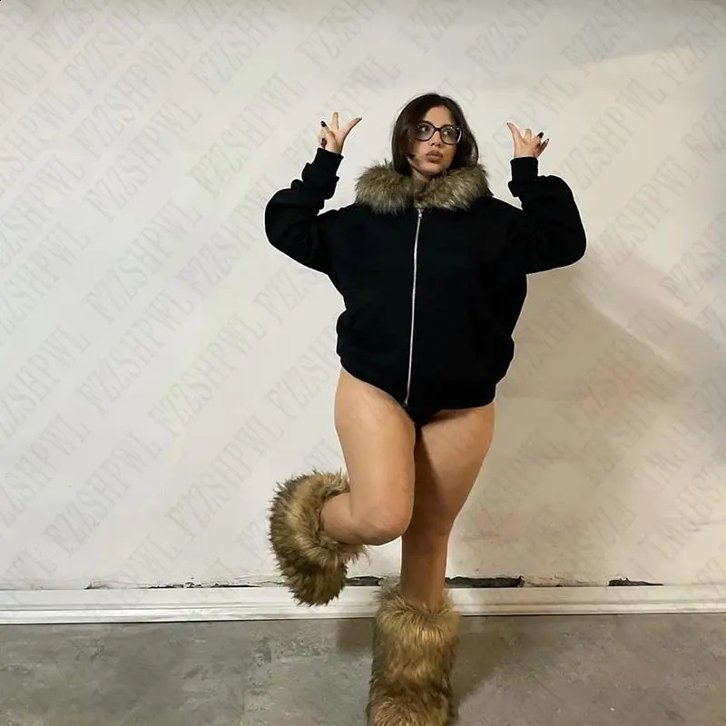 Y2K Zip up hoodie Faux Fur Collar Harajuku Rock Goth Top Retro Punk Loose Jacket Hip Hop Streetwear Zipper Hoodie sweatshirt EMO 241121