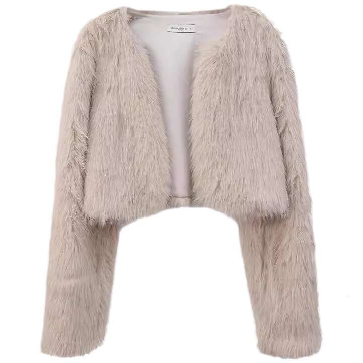 Autumn and winter new artificial long sleeved collarless women's coat top fur plus size