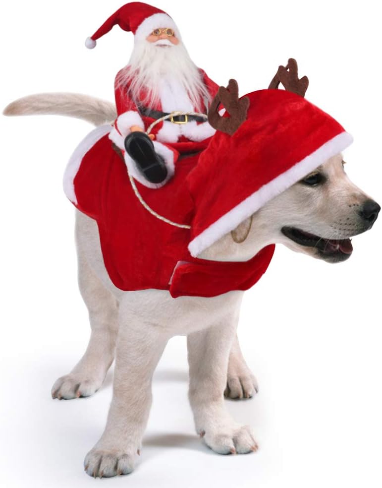 Idepet Funny Cat Costume Dogs Winter Hoodie Coat Clothes for Christmas Halloween Party,The Riding Horse Santa Claus Pet Dog Apparel Accessories