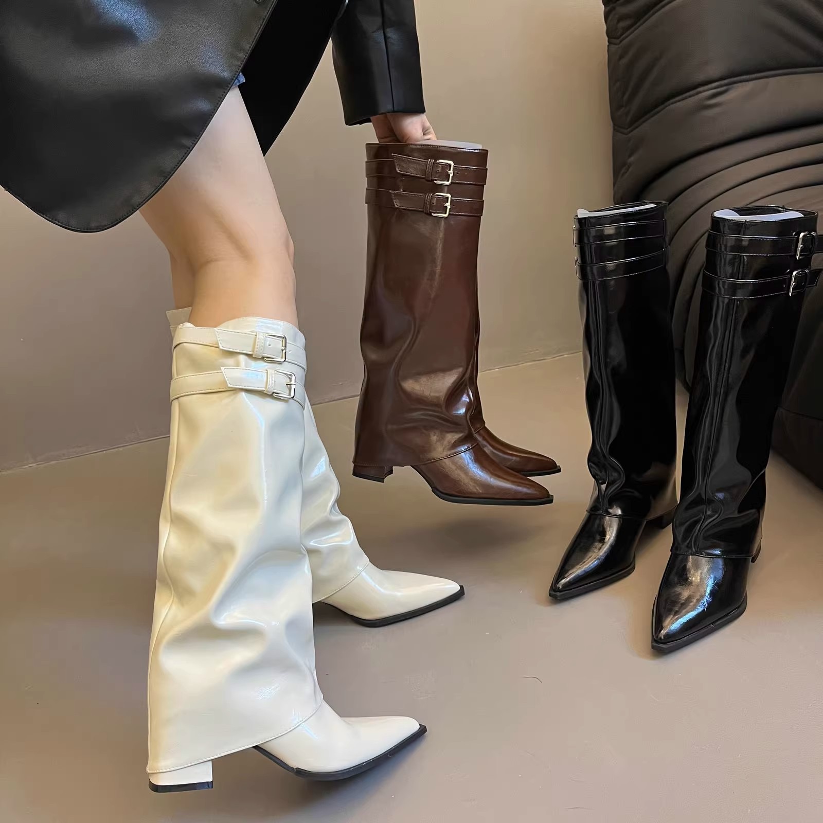 2025 new Fashion Pointed Toe Ladies Long Western Booties Female Designer Footwear Modern Women Knee High Boots With Heels Shoes