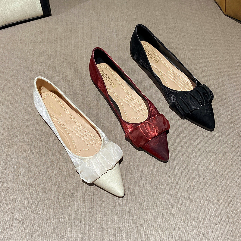 Fashion Toe Pointed Shallow Loafers Ladies 2025 Spring New Ballet Flat Women Retro Soft Sole Single Shoes EU36-42