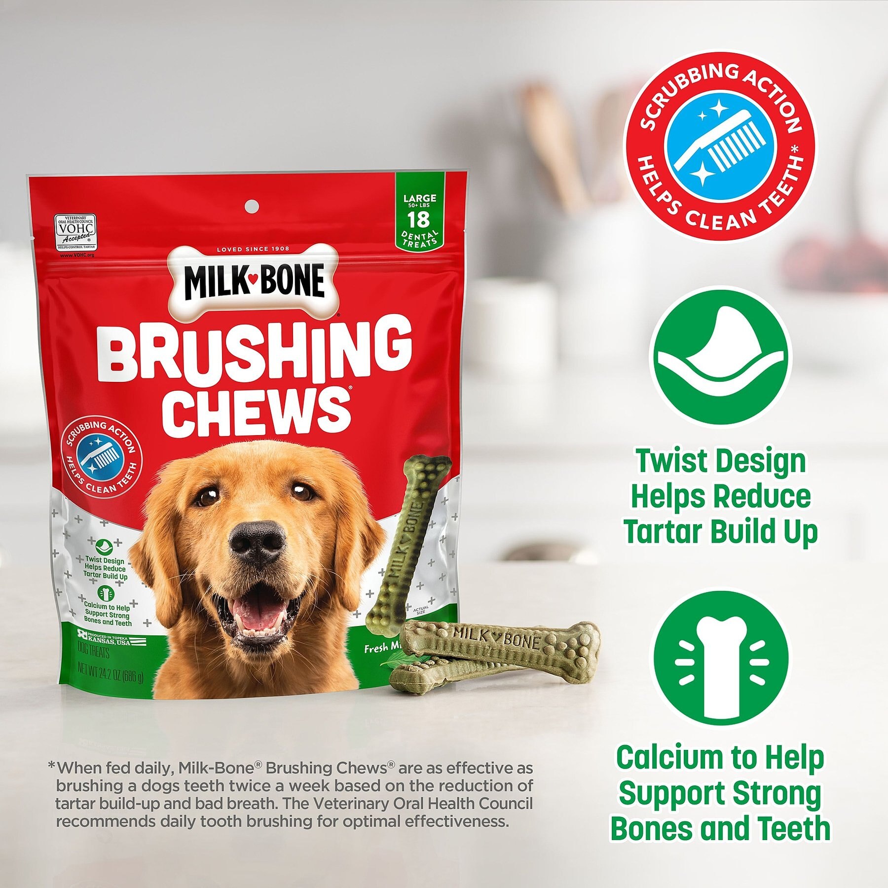 Milk-Bone Fresh Breath Brushing Chews Daily Dental Large Dog Treats