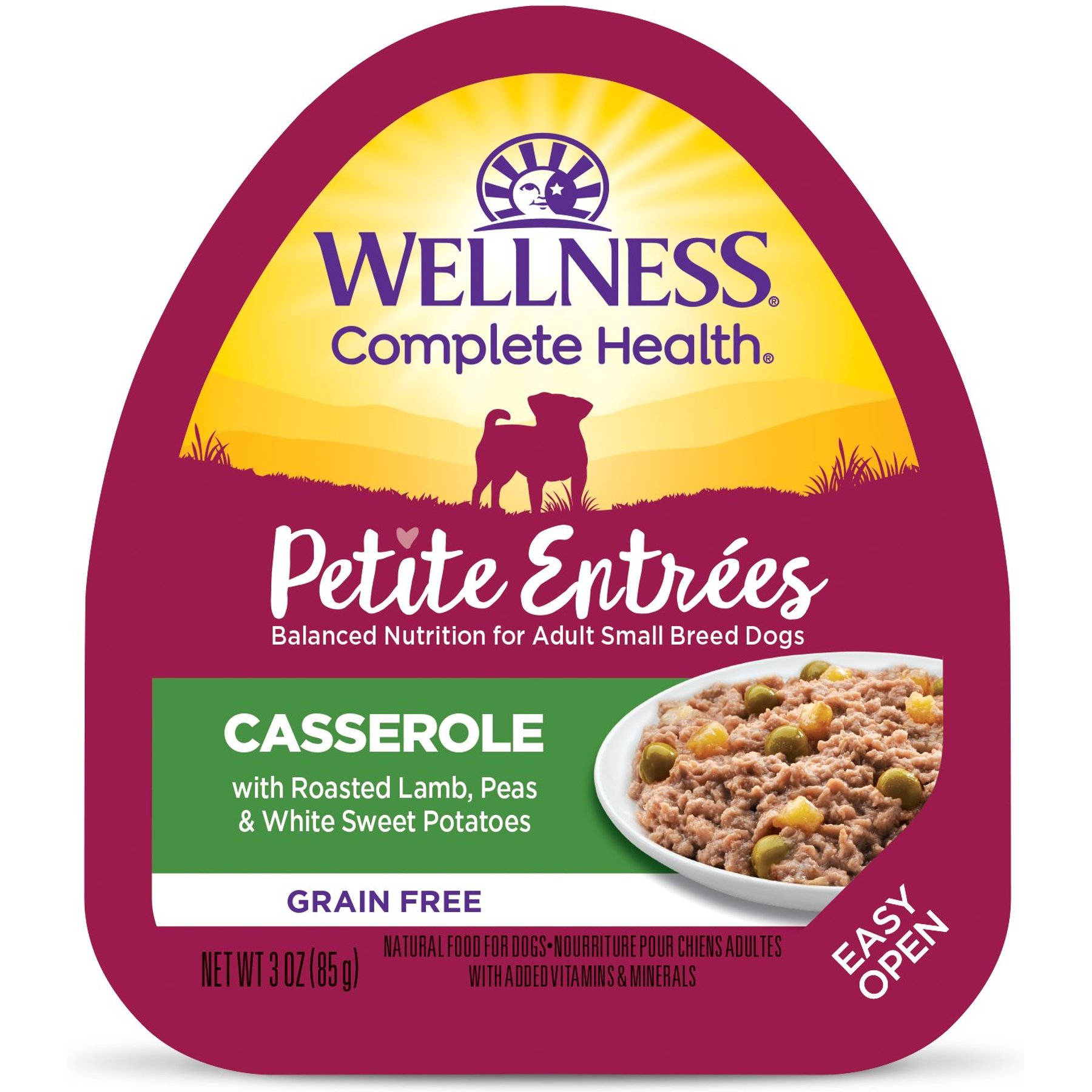 Wellness Petite Entrees Casserole Lamb Small Breed Natural Wet Dog Food, 3-oz cup, 12 count