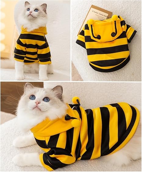 Cat Antennae Costume Hoodies Cute Bee Stripes Dog Kitten Puppy Pet Apparel (,Yellow&Black