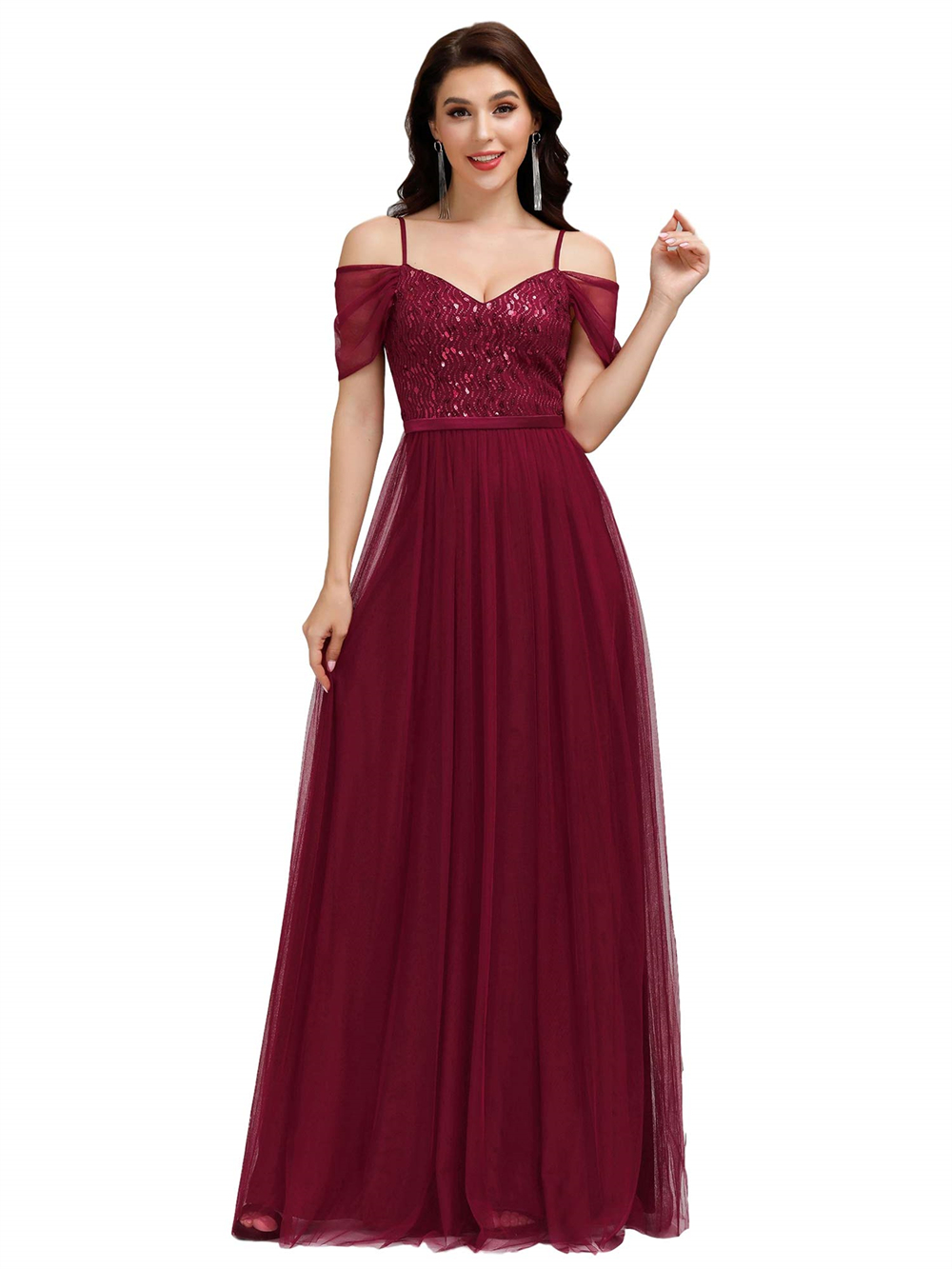 Off-the-Shoulder Long Prom Dresses Spaghetti Sequins Tulle A-Line Sweetheart Plus Size Formal Occasion Evening Party Gown Pd16