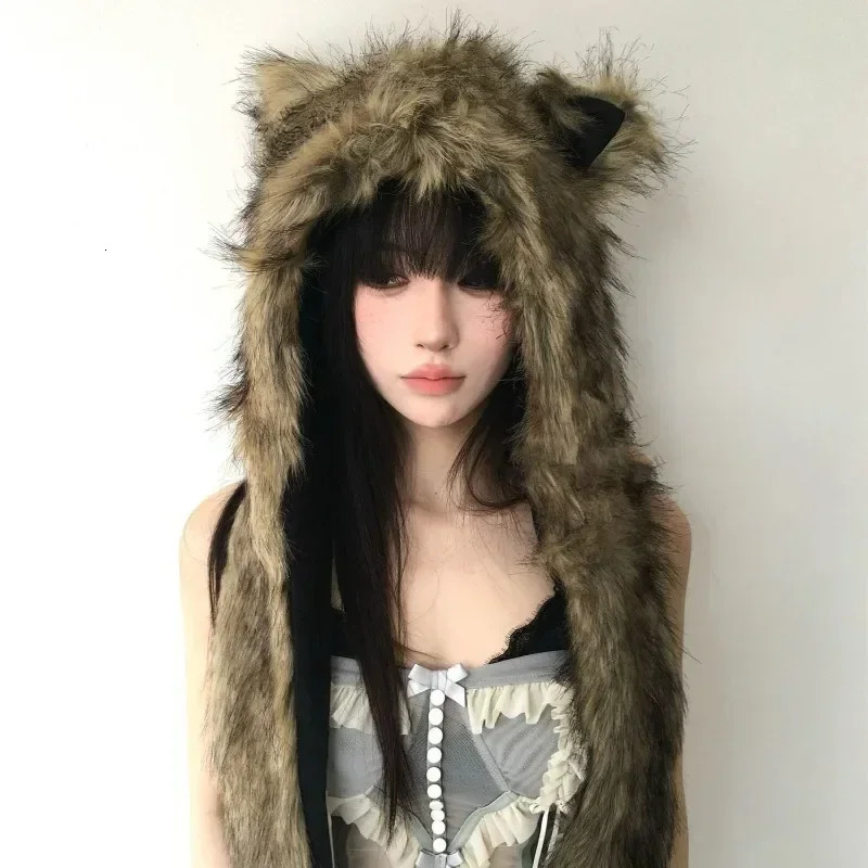 Womens cashmere winter hat winter hat Balaclava hat warm pull nap hat round neck hat bear hat 241205