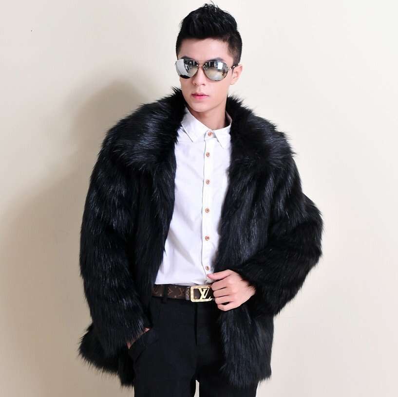 Casual Korean men's collar winter imitation fox jacket, plus thick mink fur coat, trendy