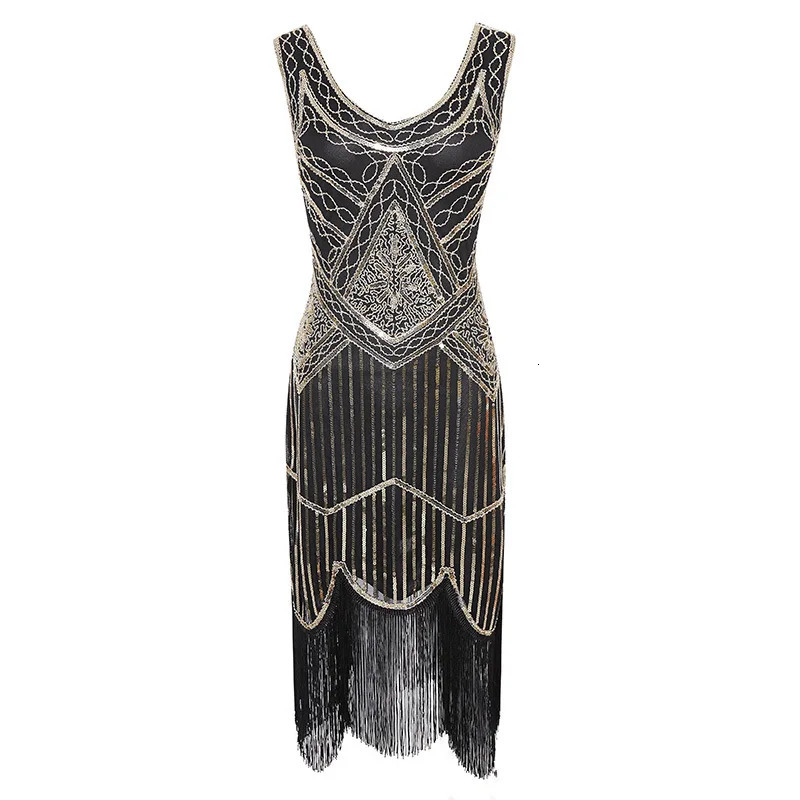 Women Party Dress 1920 s Great Gatsby Flapper Vestidos Sequin Bead Fringe Dress Evening V Neck Embellished Fringed Sleeveless 240420