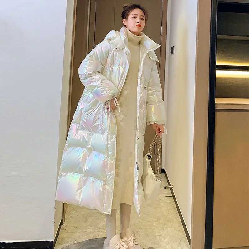2024 New Winter Womens Down Jacket Bright Face Light Color Non Washable Hoodie Covered with Kn Long Thick Mat Jacket W241122