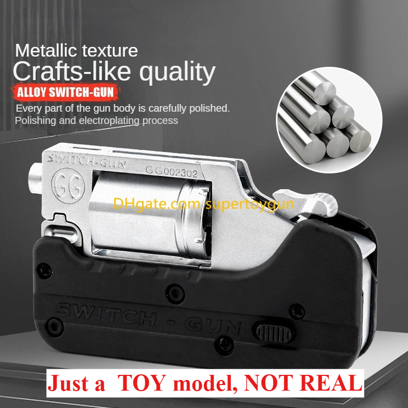 Alloy Revolver Lifecard Toy Gun Continuous Firing Pistol Foldable Soft Bullet Shell Ejection Blaster Launcher for Boys Adults New Year Gifts Toys