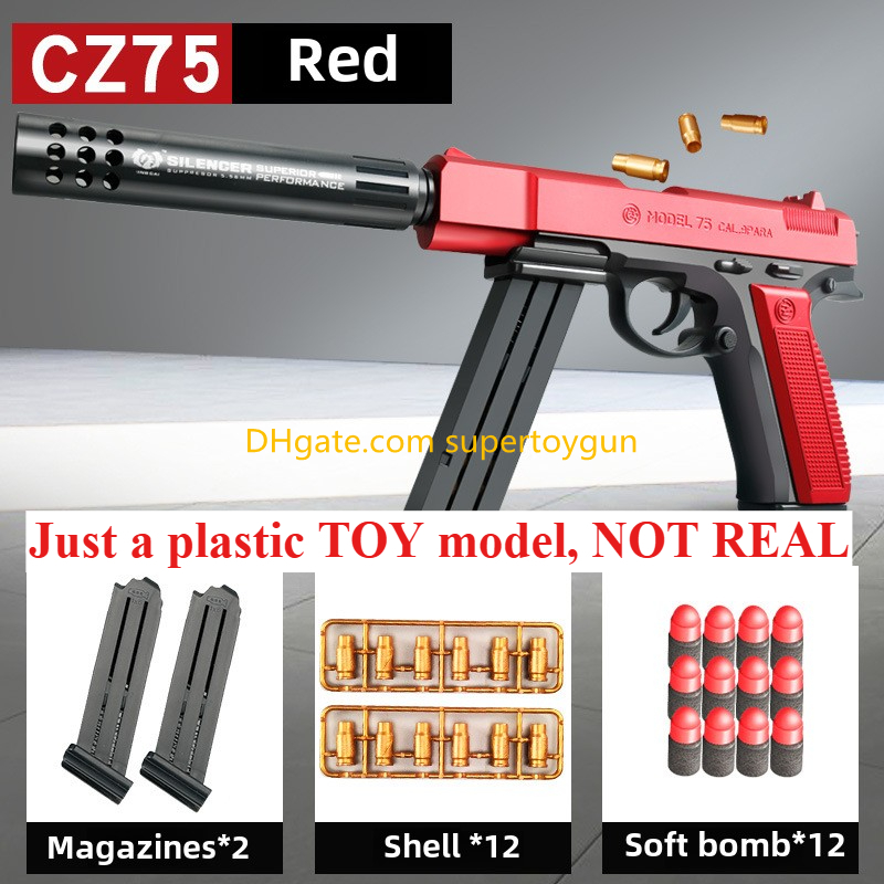 CZ75 Gun Toy Soft Bullet Shell Ejection Manual Toy Gun Blaster Pistol Handgun Shooting Model For Adults Children Outdoor Games