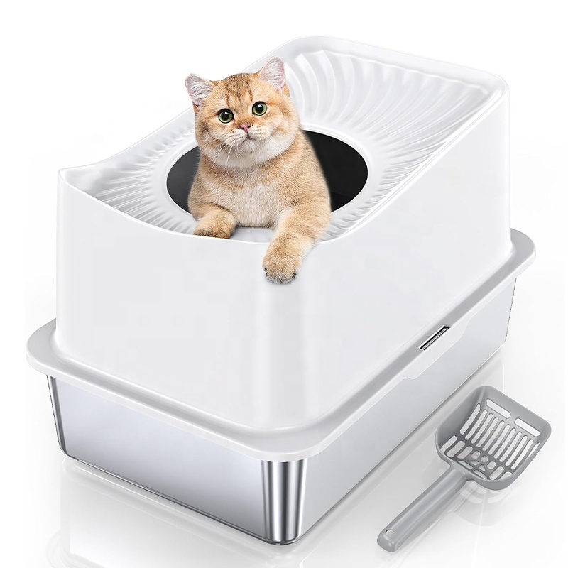 Cat Litter Box Extra Large Stainless Steel For Cat Top Entry Enclosed Toilet Large Capacity Cat Products Kitty litter Box