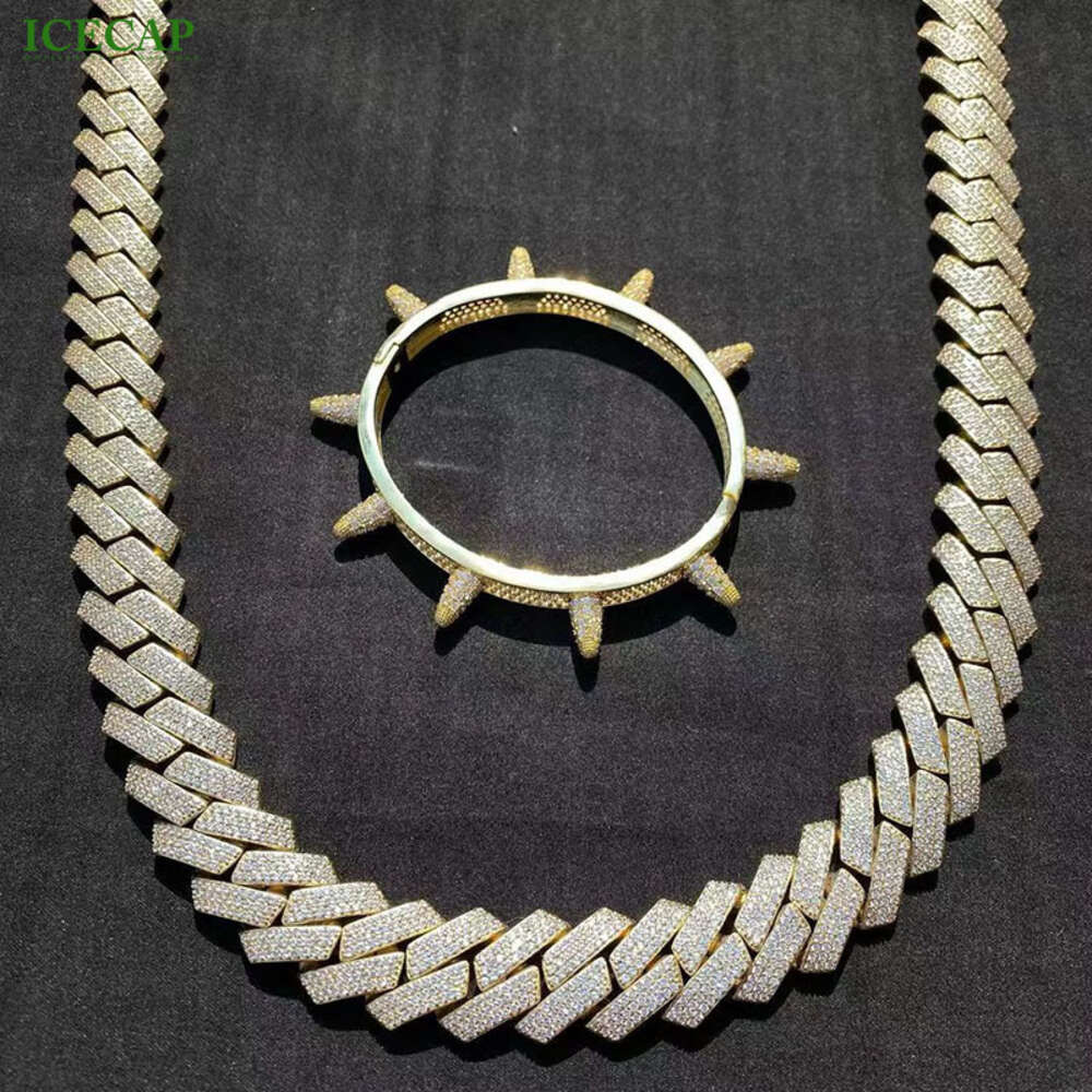 Custom High Quality Moissanite Link Gold Color Men Sier Necklace Hip Hop Cuban Chain