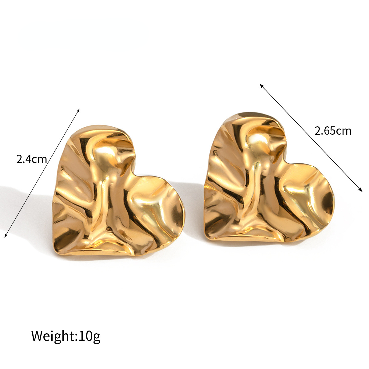 Design 18k Gold Stainless Steel Heart-shaped F Earrings for Women's Hammered Pattern Wedding Party Jewelry Wholesale with Customizable Logo
