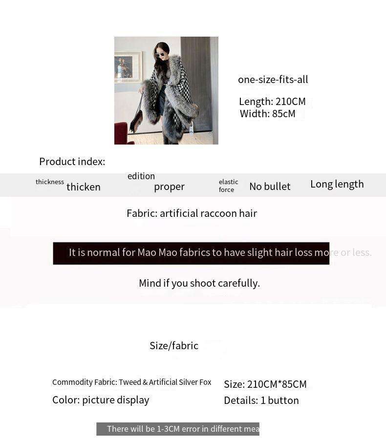 2021 Winter Imitation Fox Fur Grass Women's Versatile Thousand Bird Checkered Scarf Woolen Neck Medium Long Cloak