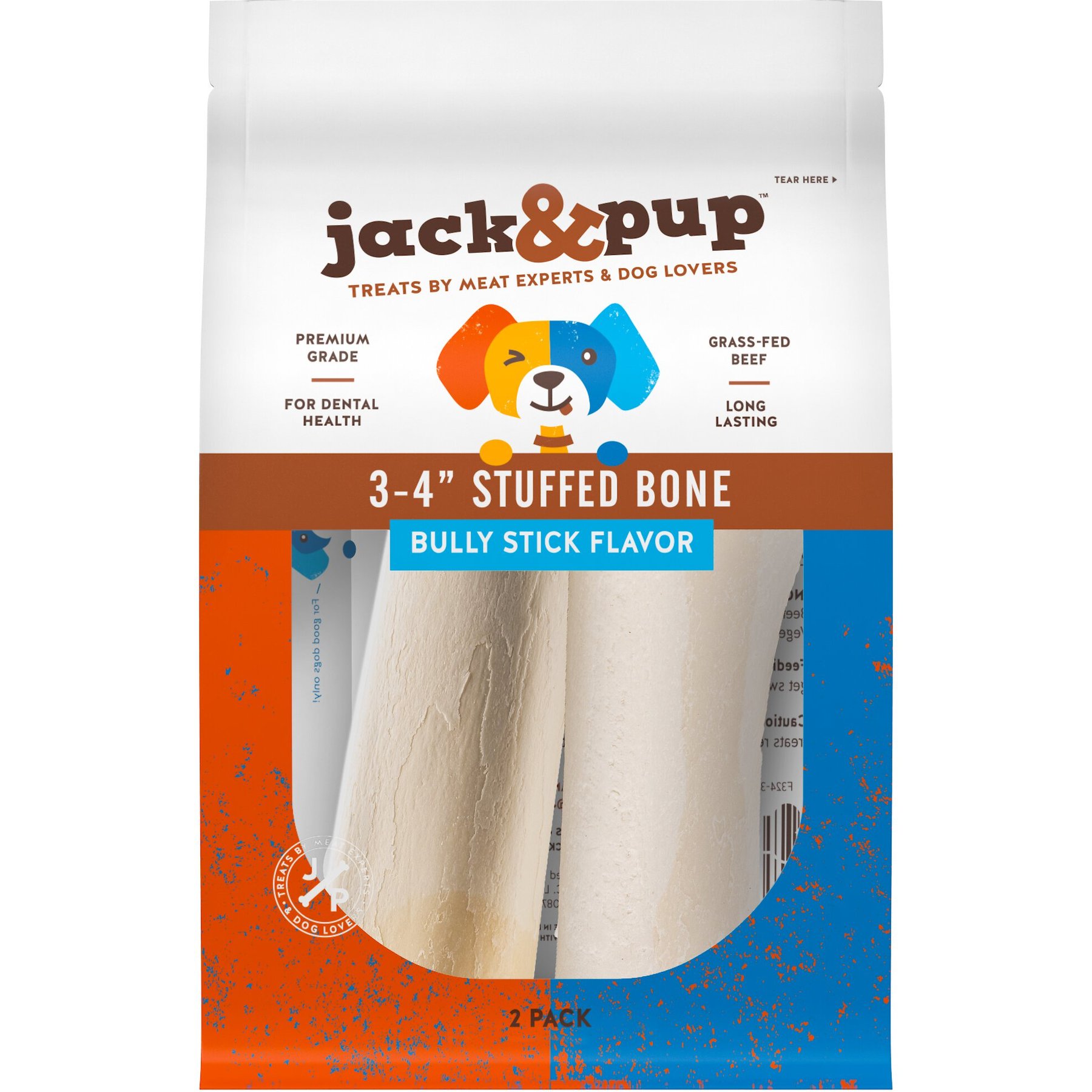 Jack & Pup Small Stuffed 3-4-in Bone Filled with Bully Stick Flavor Dog Treats, 2 count