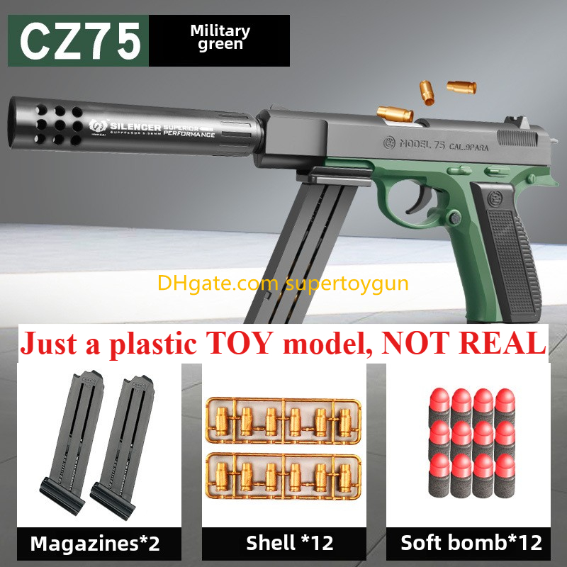 CZ75 Gun Toy Soft Bullet Shell Ejection Manual Toy Gun Blaster Pistol Handgun Shooting Model For Adults Children Outdoor Games